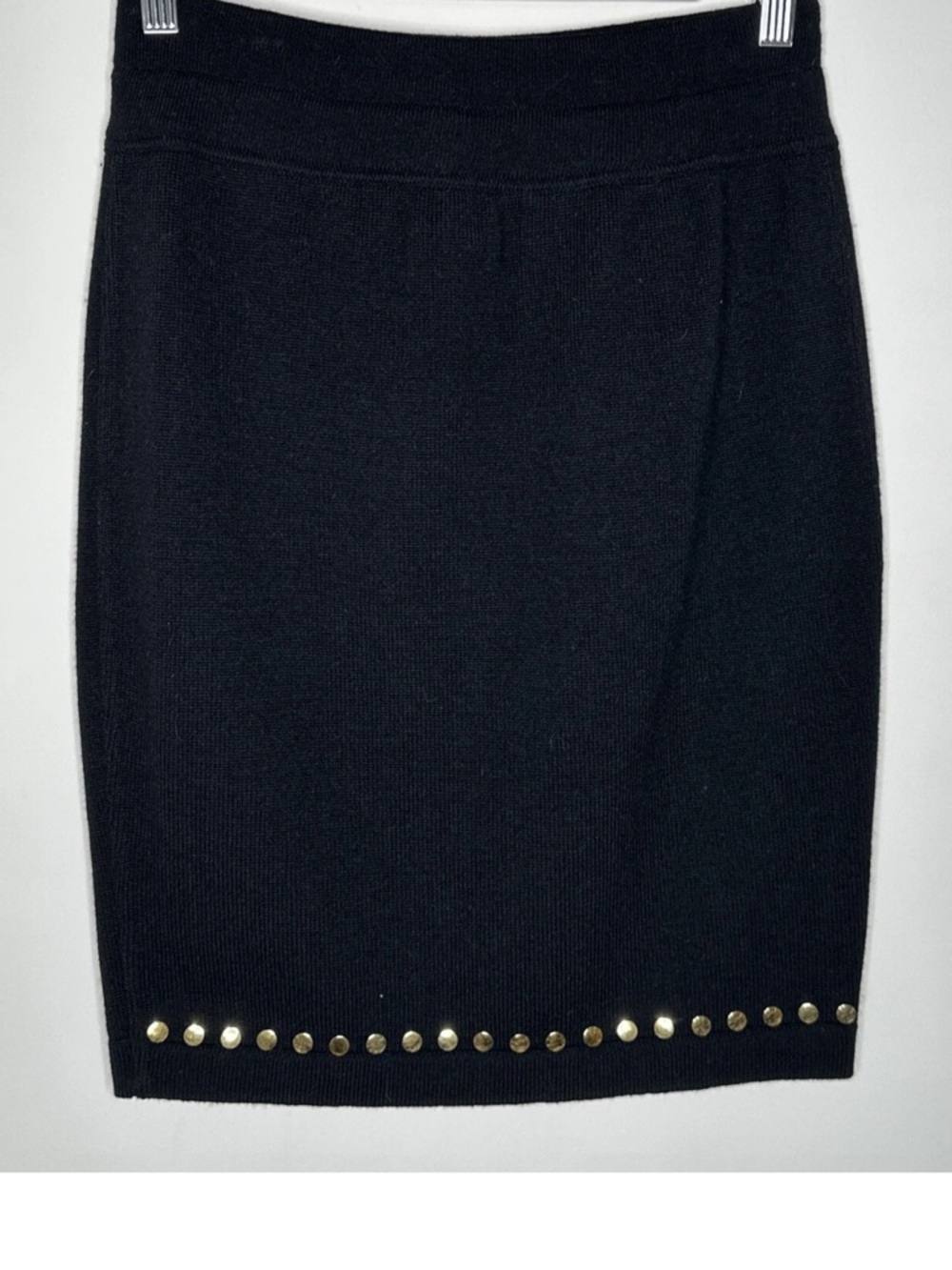 Escada Black Stud-Trim Pure Wool Pencil Skirt